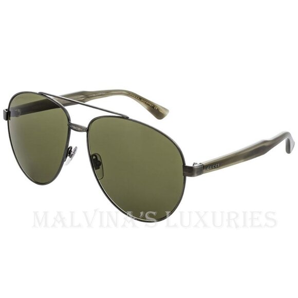 GUCCI AVIATOR SUNGLASSES GG 0054S PILOT FULL RIM GREEN LENS - Picture 3 of 5